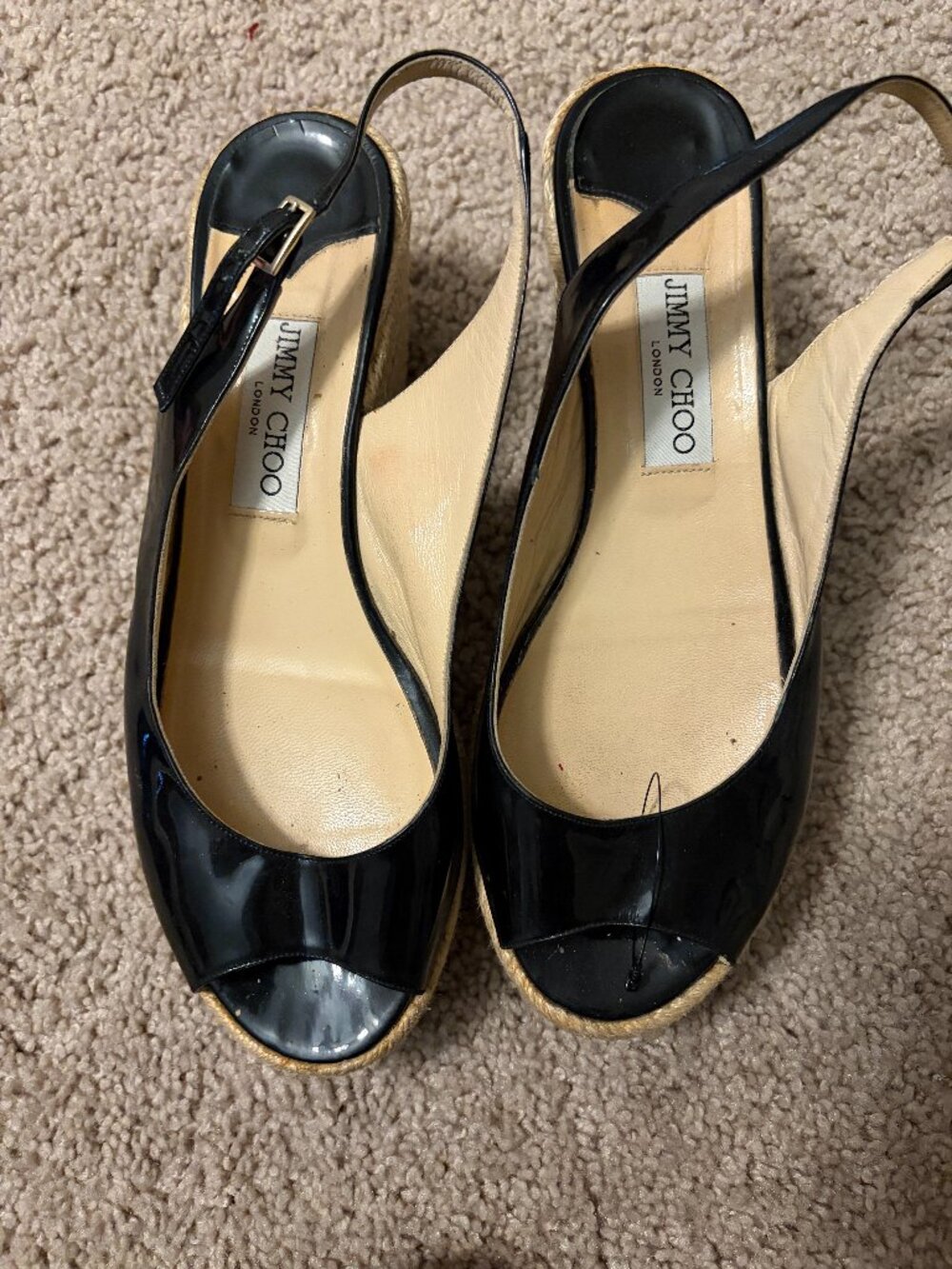 Vintage Jimmy Choo Summer Wedges Black and Creamish Size 8.5 Spring Y2K Trendy